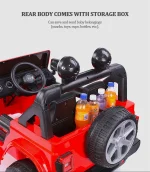 ⁦سيارة كهربائية للاطفال Jeep Wrangler ريموت كنترول - احمر FT-938E - تواير رابر⁩ - الصورة ⁦5⁩